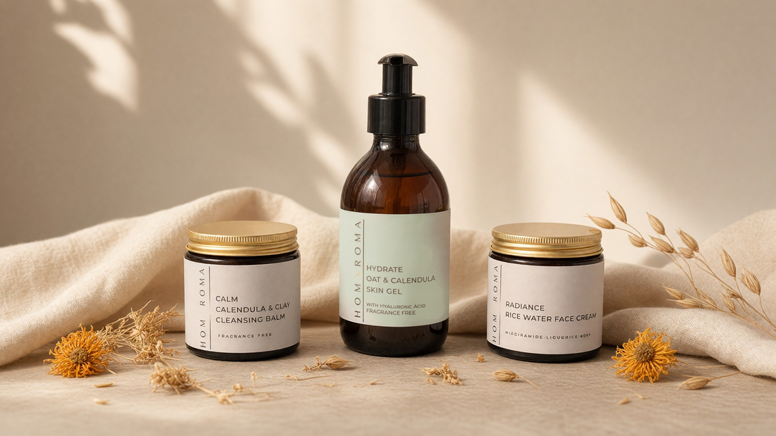 Homaroma fragrance-free skincare with Calm Cleansing Balm, Hydrate Aloe Gel and Radiance Face Cream
