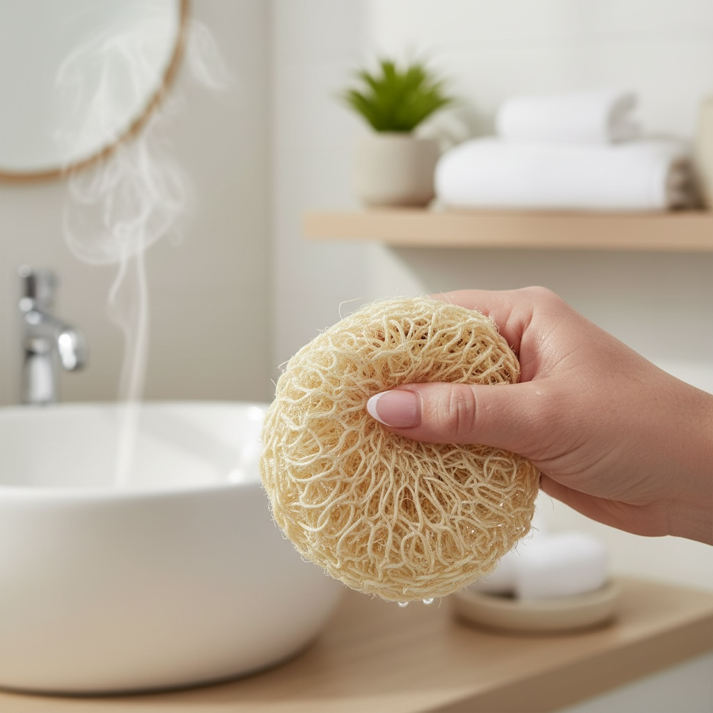 Sisal & Cotton Sponge and Scrub – Soft Round Exfoliating Cushion